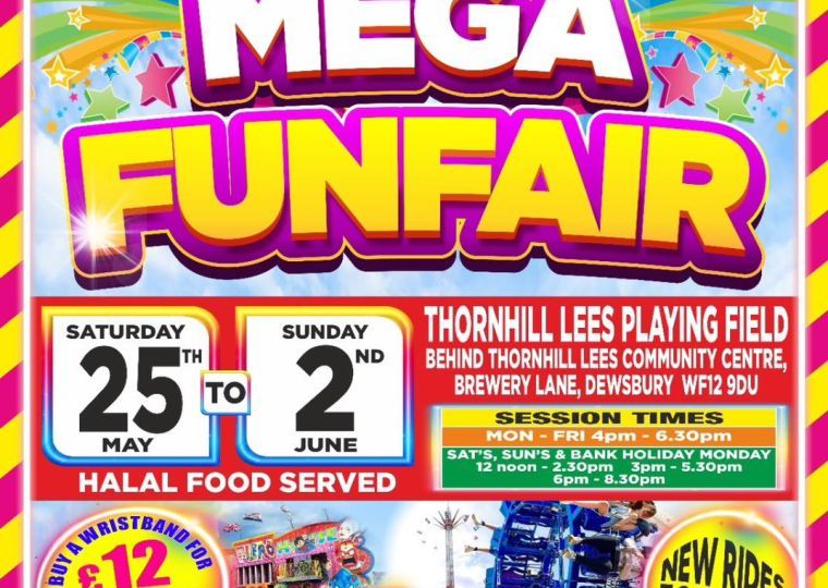 Poster advertising Thornhill Lees Funpark Mega Funfair