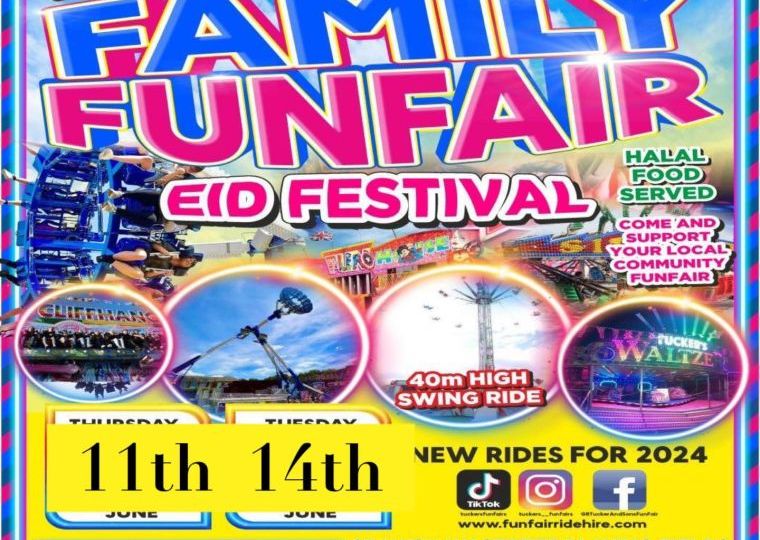 Poster advertising Ravensthorpe Family Funfair and Eid Festival